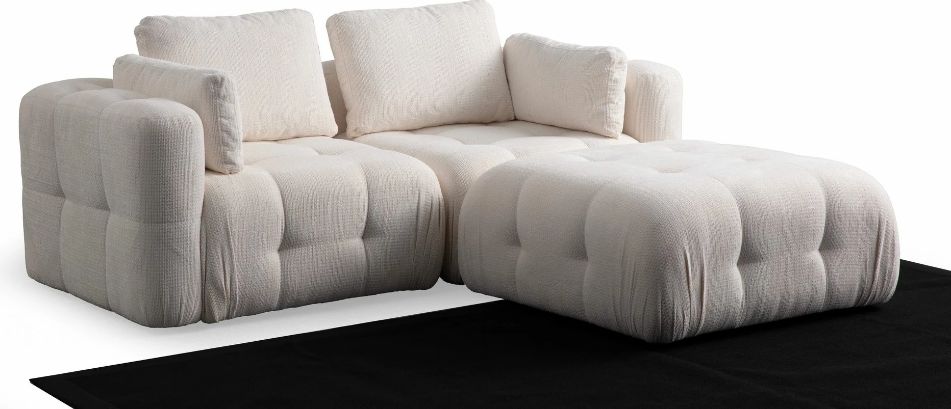 Këndare Amaris me 2 ulëse dhe pouffe, e bardhë
