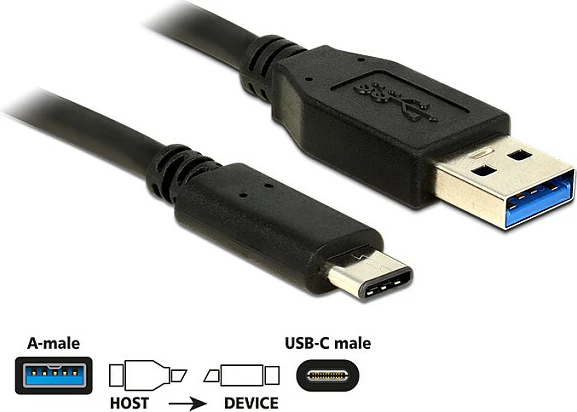 Kabllo USB-A në USB-C DeLOCK, 1m, USB 3.2 Gen 2, 10 Gbit/s, e zezë