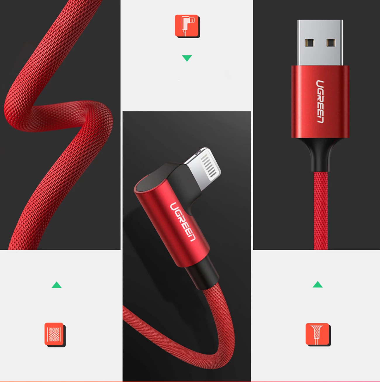 Kabllo Ugreen US299 60555, Lightning/USB-A, 1m, 2.4A, e kuqe