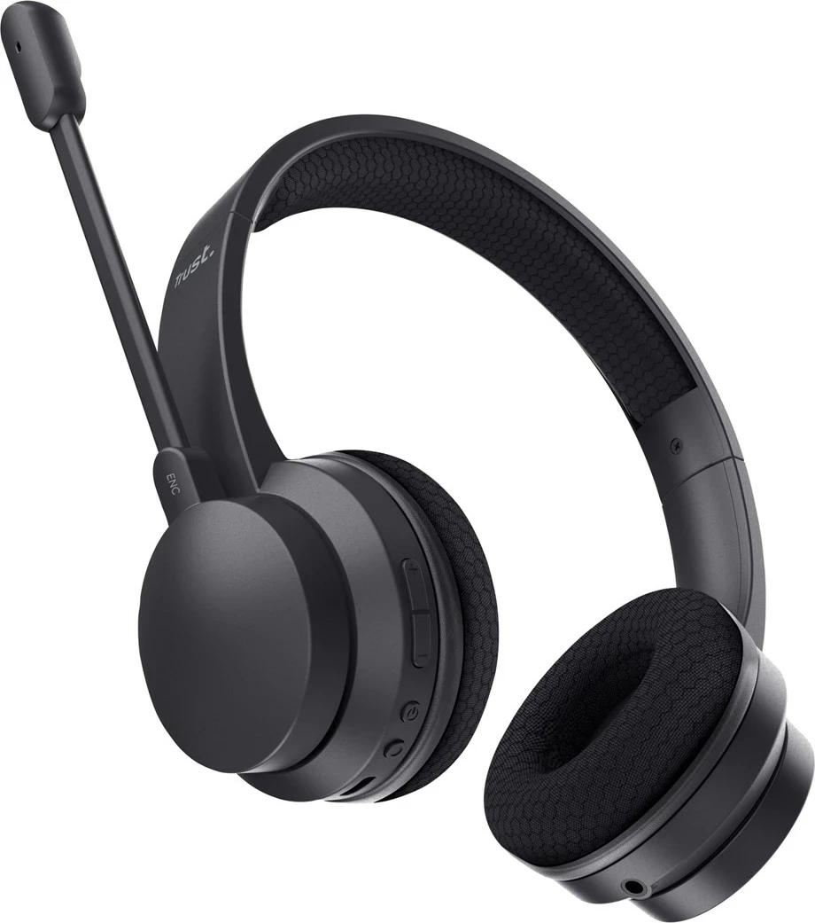 Kufje Trust Ayda, me kabllo dhe pa kabllo, Bluetooth, USB Type-C, të zeza