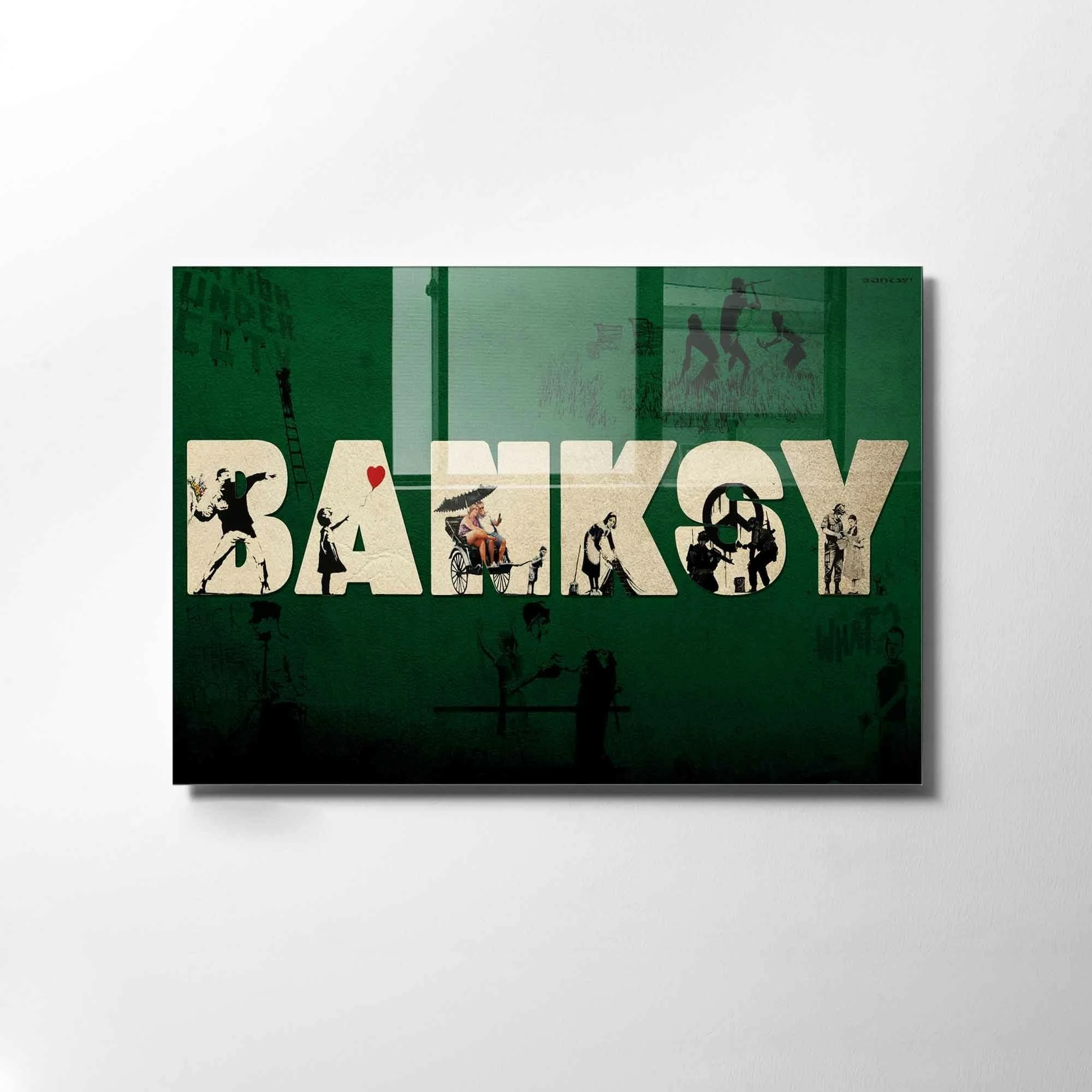 Pikturë dekorative xhami e temperuar, shumëngjyrëshe, Banksy, 50x70cm