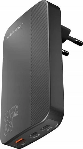 Karikues rrjeti Mobile Origin GaN-65W-SLM-BLK 65W 1x USB-A 2x USB-C, i zi
