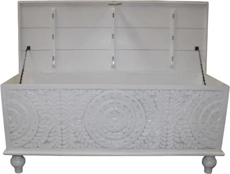 Arkë dekorative prej druri mango, ngjyrë e bardhë, 115x44x50cm
