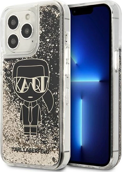Mbështjellës Karl Lagerfeld KLHCP13LLGGKBK për iPhone 13/13 Pro 6.1", Liquid Glitter Gatsby, zi/artë