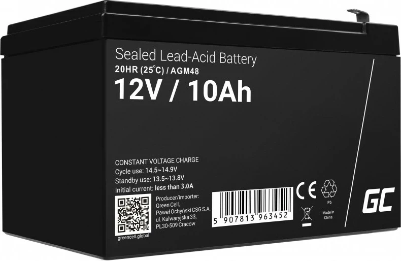 Bateri UPS Green Cell AGM48, 12 V, 10 Ah, e zezë