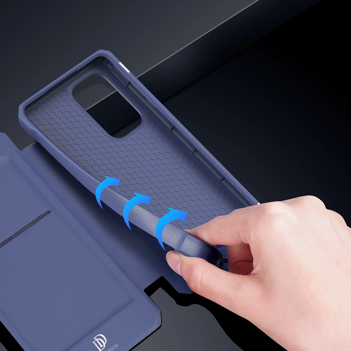 Mbështjellës Dux Ducis Skin X për Samsung Galaxy A73, me xhep për karta, me stand, kaltër