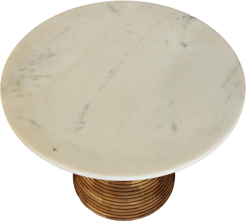 Tavolinë anësore Savoa, mermer i bardhë, dru akacie, 60x60x45