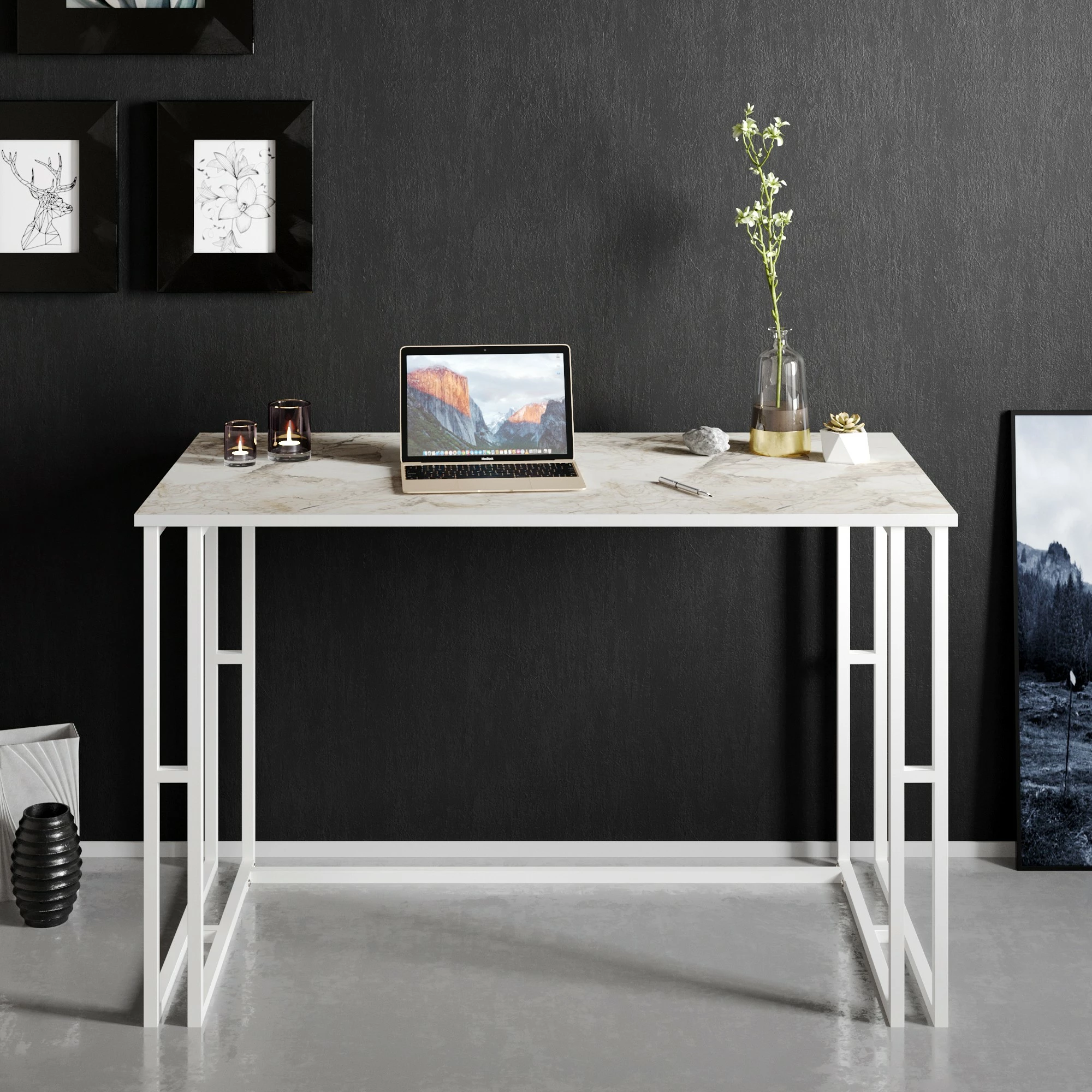 Tavolinë pune për studim Skye Decor, Alfa, e bardhë