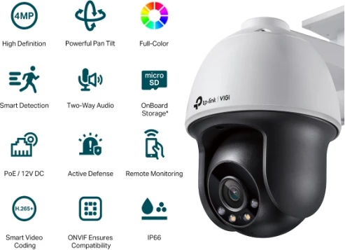 Kamerë sigurie IP PTZ TP-LINK VIGI C540 (4mm) 4MP 2560x1440 Full-Color, PoE, IP66, MicroSD deri 256GB, bardhë/zi