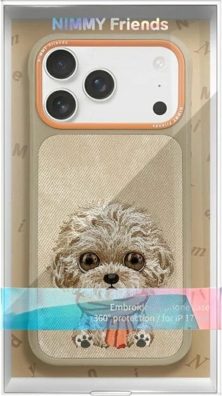 Kutia mbrojtëse Nimmy Big Eyed Pet 2.0 Dog për iPhone 17 Pro, bezhë