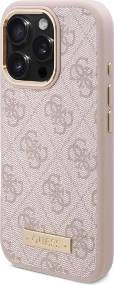 Mbështjellës Guess 4G Logo Plate MagSafe për iPhone 16 Pro, Rozë