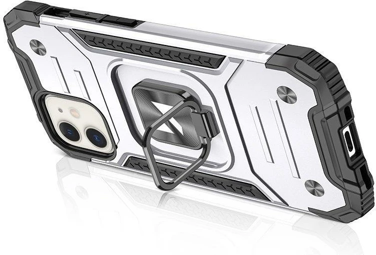 Mbështjellës Wozinsky Ring Armor për iPhone 14, me unazë dhe qëndrim, argjend