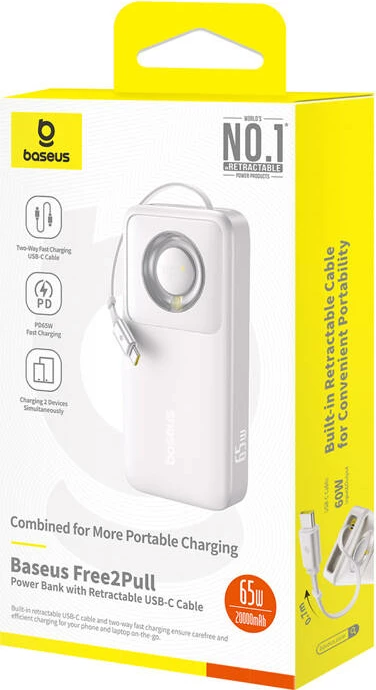 Powerbank Baseus OS Free2Pull 20000mAh 65W me kabllo, Gri