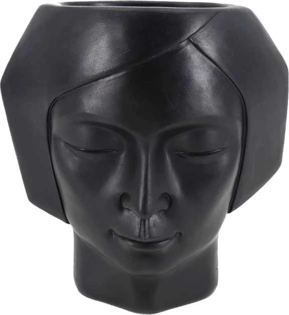 Vazo dekorative në formë fytyre, polirezine e zezë, 17x9x18cm