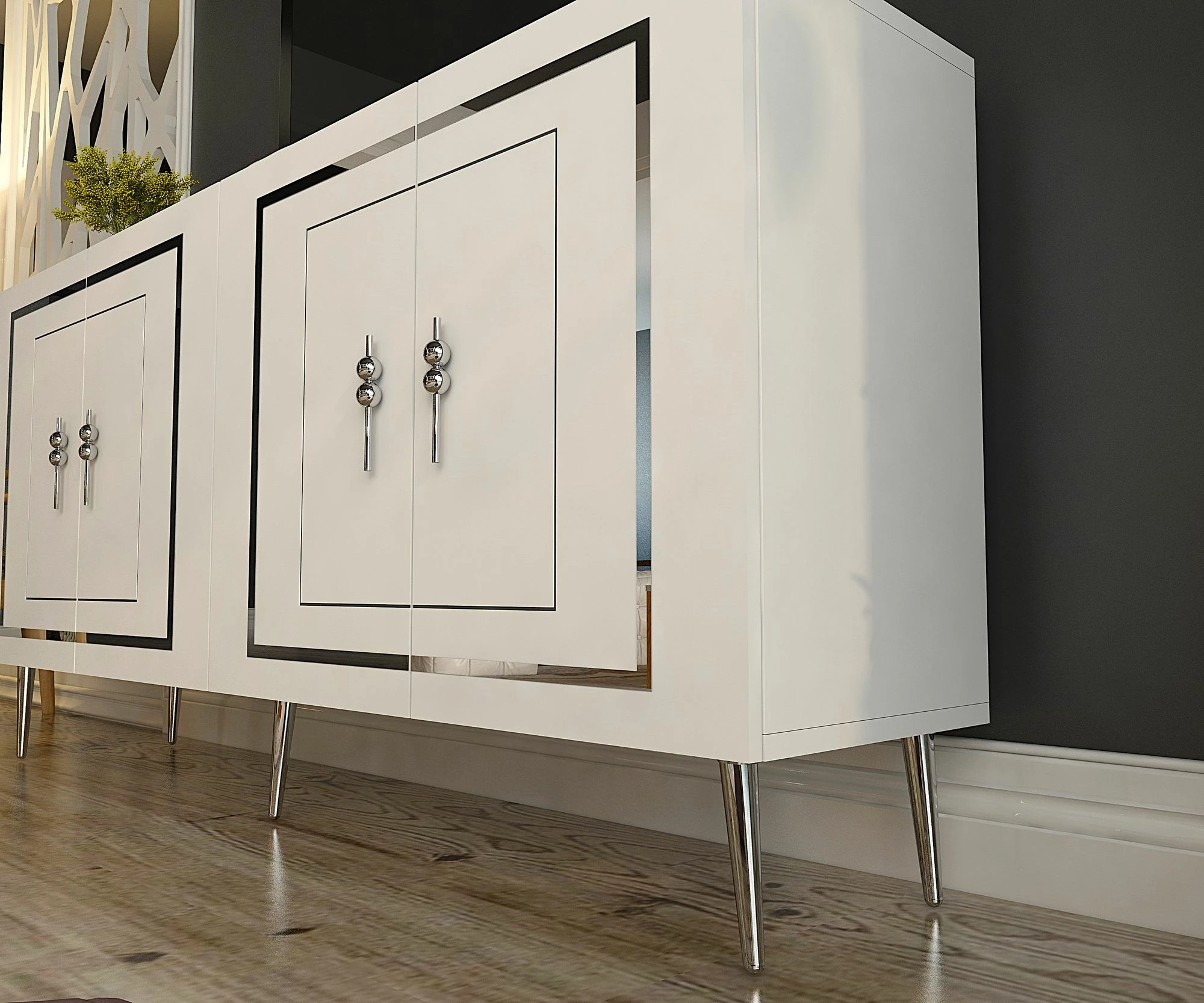 Konsol Skye Decor, Piero KB150, e bardhë, argjend