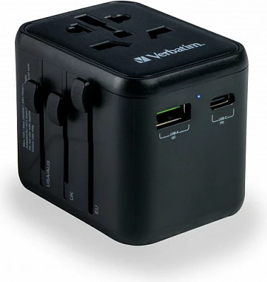 Adapter universal udhëtimi Verbatim UTA-02, 1x USB-A, 1x USB-C, 2500W, i zi