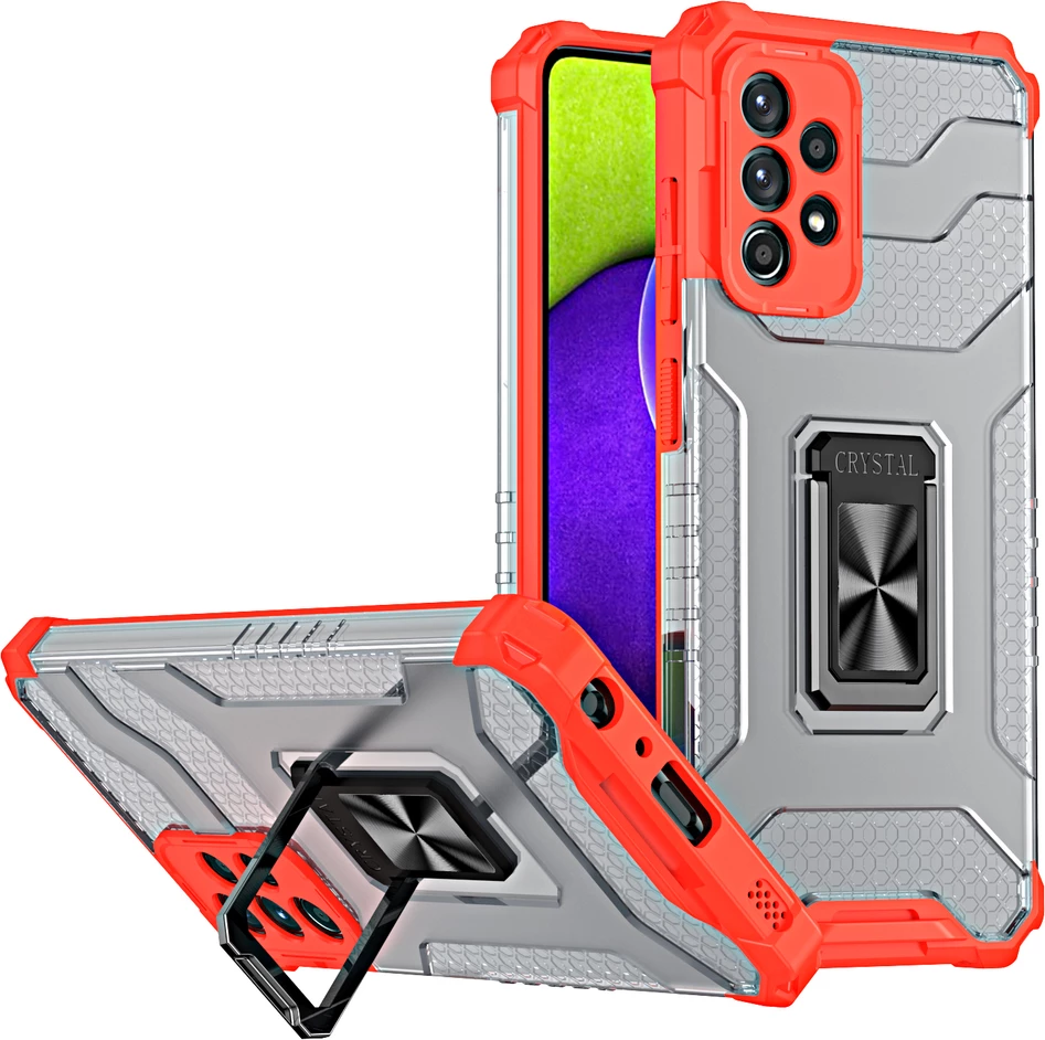 Mbështjellës Hurtel Crystal Ring Case me këmbë, për Samsung Galaxy A72 4G, Kuq