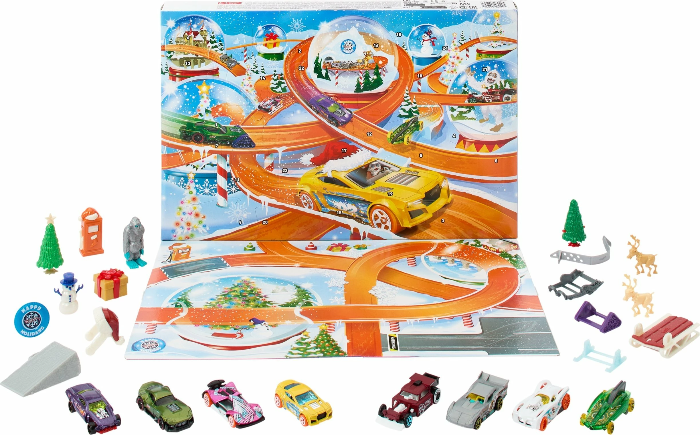 Kalendar adventi Mattel Hot Wheels HTG00, 24 ditë, 8 vetura 1:64 + 16 aksesorë, me tapet loje
