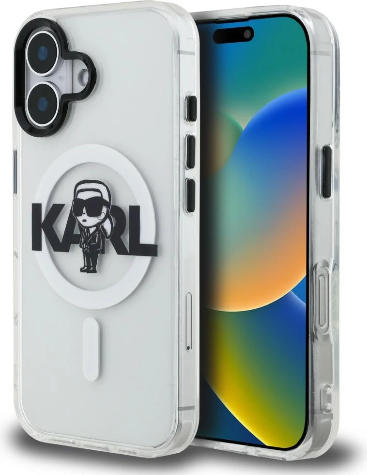 Mbështjellës Karl Lagerfeld IML Karl Sketch Logo MagSafe për iPhone 16, TPU/PC, transparent, me kuti