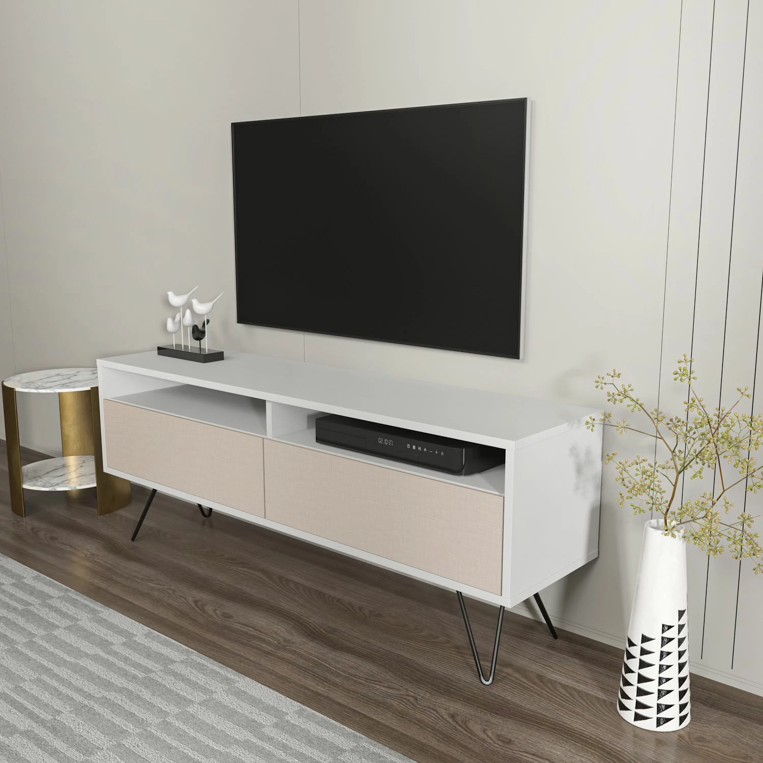 Komodë TV Skye Decor, e bardhë, bezhë