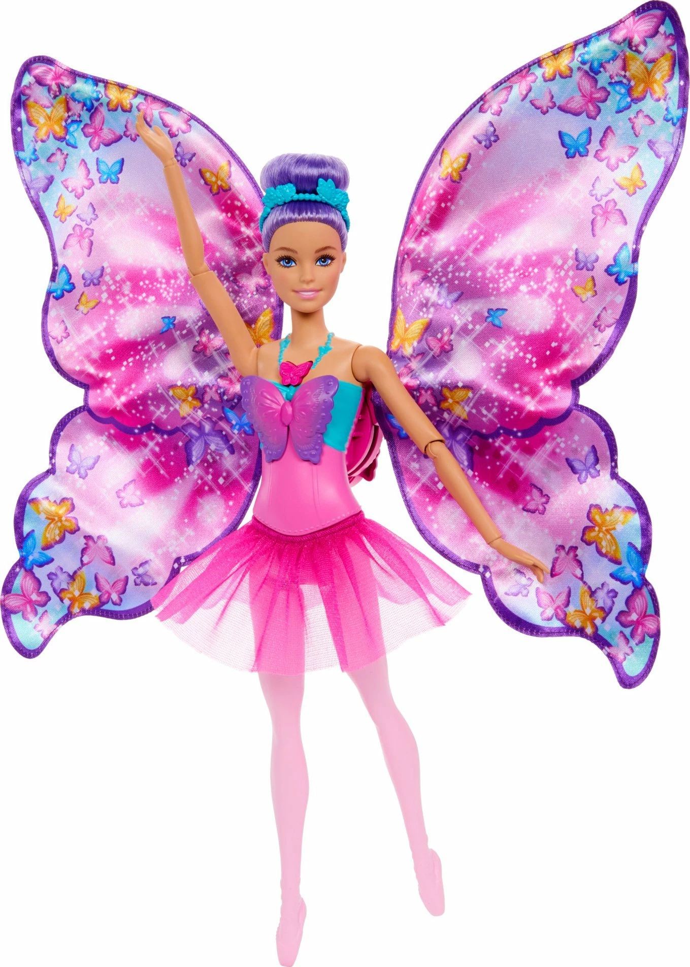 Kukull Mattel Barbie Butterfly Ballerina HXJ10, 2-në-1 me krahë të palosshëm, rozë/vjollcë, 1 copë