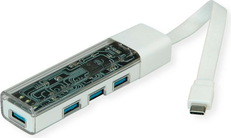 Hub USB ROLINE 14.02.5062, USB-C në 4x USB-A, USB 3.2 Gen 1, 5Gbps, 0.12m, i bardhë