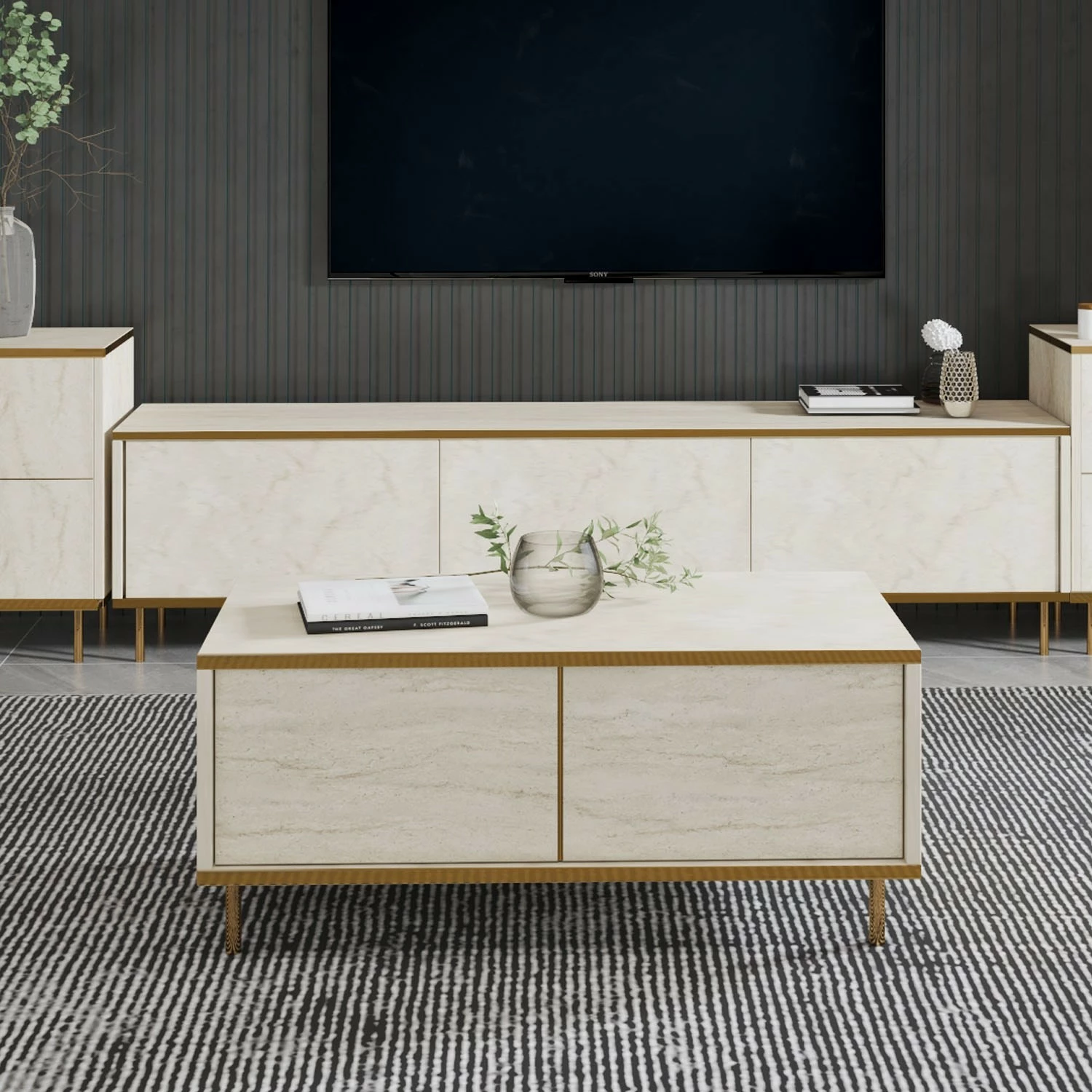 Tavolinë kafeje Skye Decor, ngjyrë travertine, imitim mermeri, 90x45x40cm