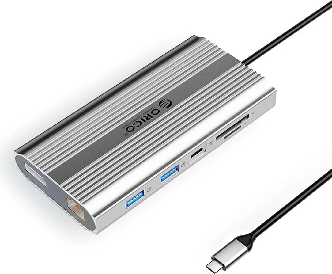 Hub Orico USB-C 12w1 XDR-X33, 100W PD, 2x HDMI 4K, DisplayPort, RJ45, argjendtë