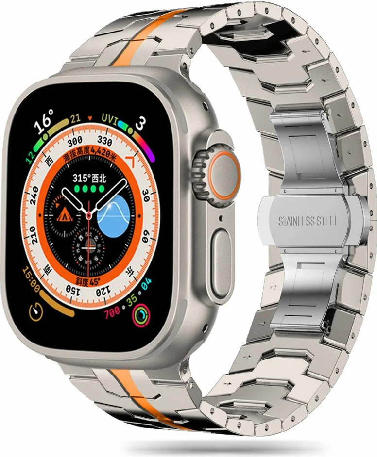 Rrip çeliku Tech-Protect Stainless Line për Apple Watch 4/5/6/7/8/9/SE/Ultra 1/2 (42/44/45/49 mm), Titanium Orange