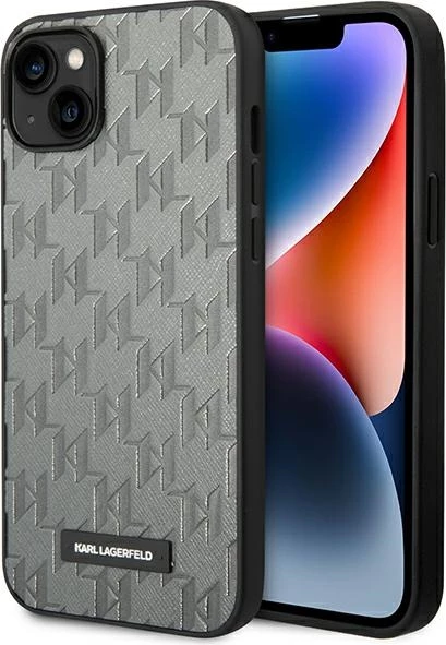 Mbështjellës Karl Lagerfeld KLHCP14SSAKLHPG për iPhone 14 6.1", Saffiano Mono Metal Logo, Gri