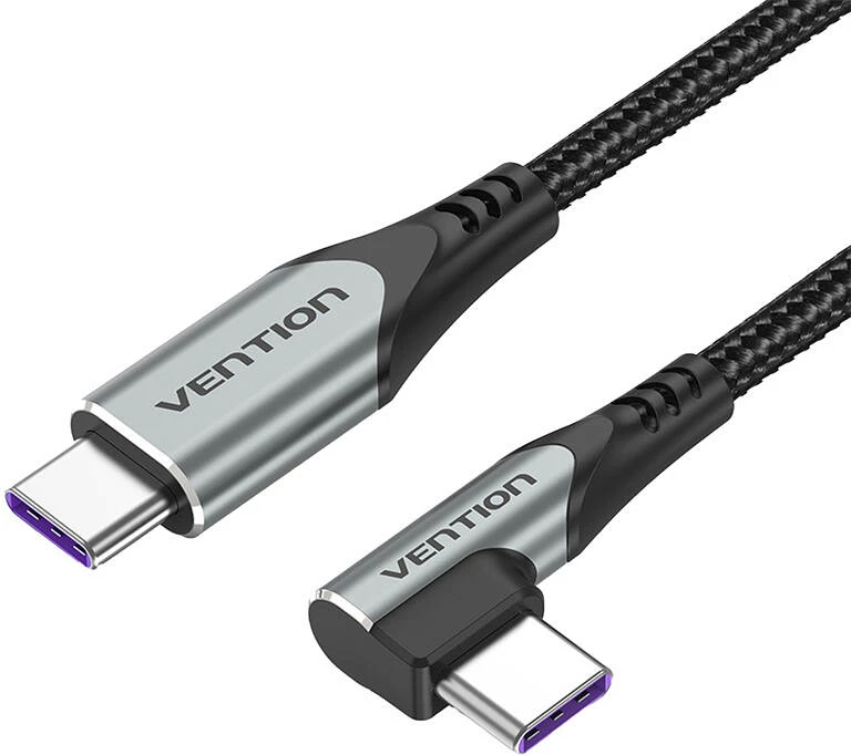 Kabllo USB-C në USB-C Vention TAKHF, 1m, 5A, kënd 90°, Gri