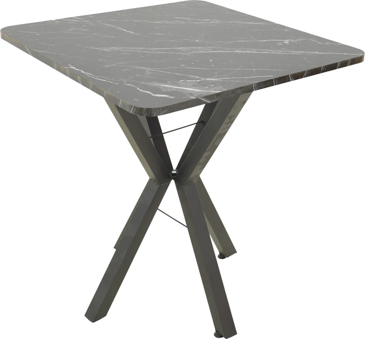Tavolinë katrore Arenya, efekt mermeri i zi, këmbë metalike të zeza, 70x70x72cm