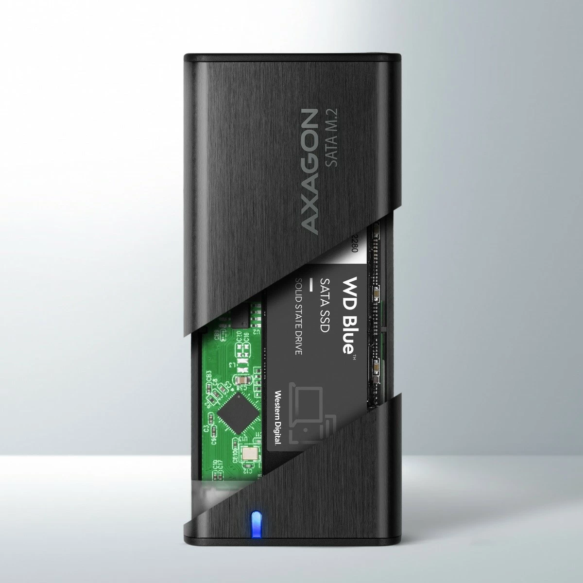 Kasë e jashtme AXAGON EEM2-SBC për SSD M.2 SATA, USB-C 3.2 Gen 2, Alumini, E zezë