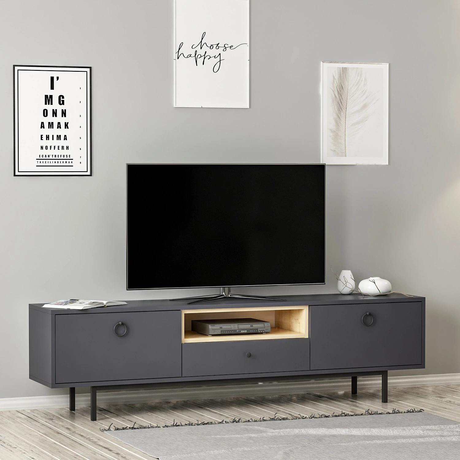 Komodë TV Skye Decor, ngjyrë natyrale-antracit