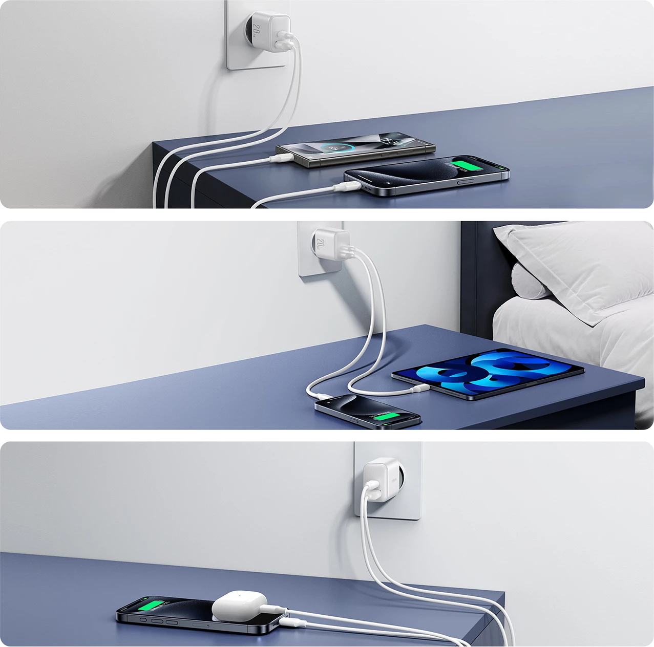 Karikues muri Joyroom JR-TCF21 20W PD/QC 3.0 2 porta USB-C/USB-A prizë UK i bardhë