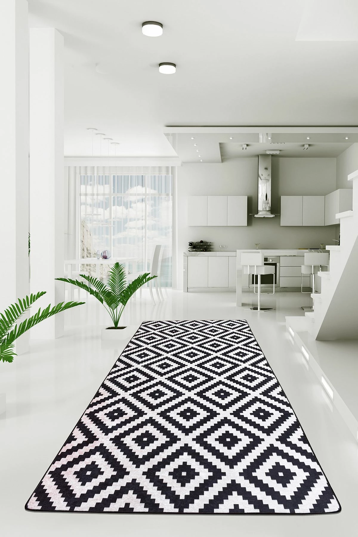 Qilim për korridor, 80x200cm, ngjyrë e zezë dhe e bardhë, Conceptum Hypnose