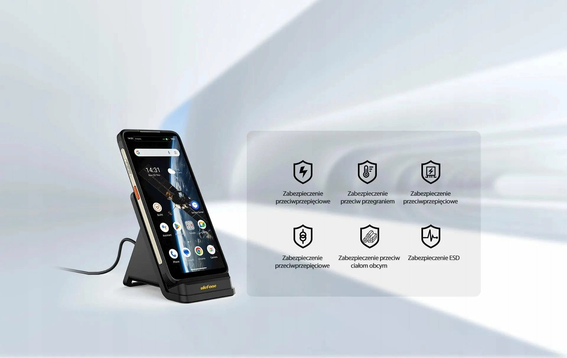 Karikues pa tela Ulefone WCS01 Qi 50W USB-C, zi