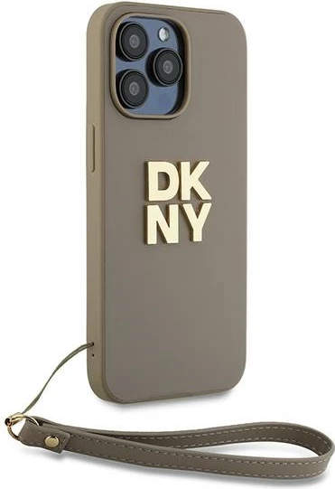 Mbështjellës DKNY Wrist Strap Stock Logo për iPhone 15 Pro, bezhë