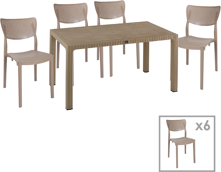 Tavolinë me karrige Explore-Ignite set 7 copë PP cappuccino 150x90x73.5cm