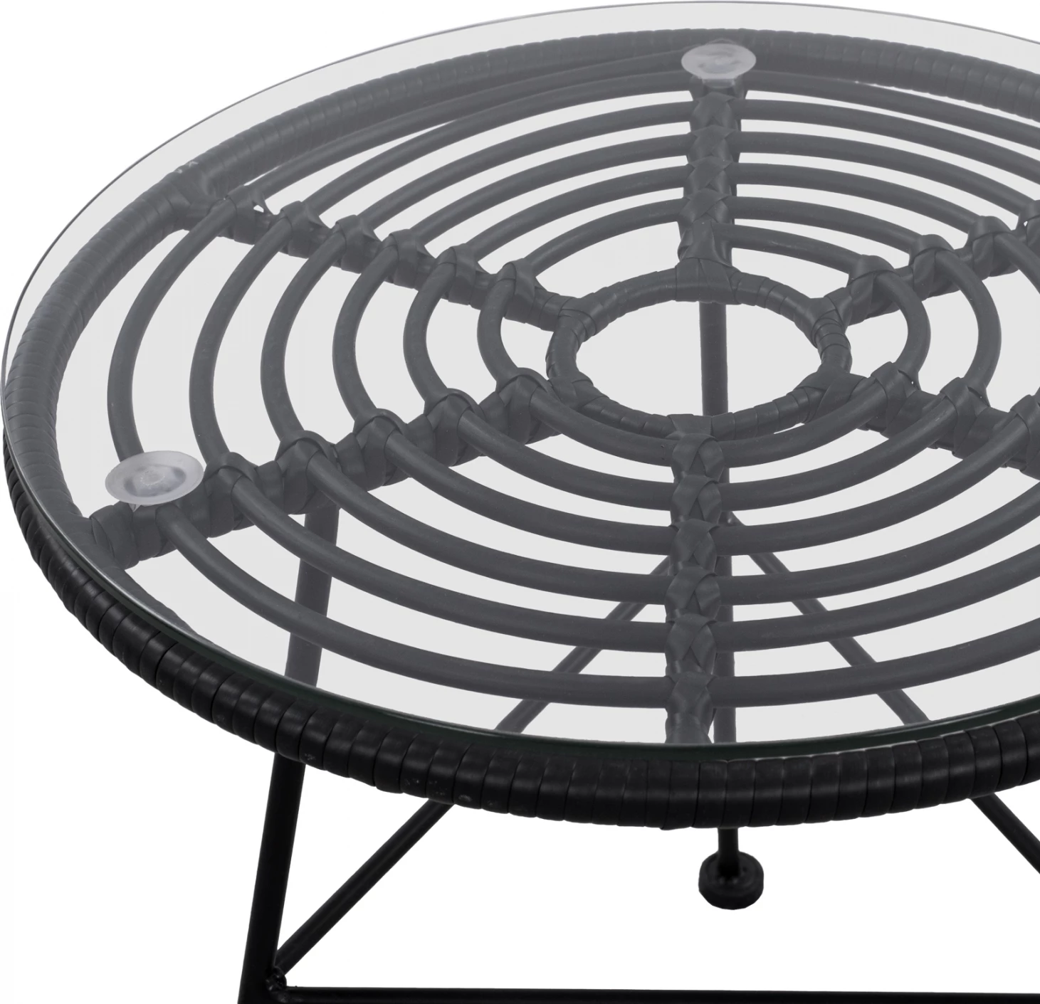 Tavolinë metalike Allegra me thurje, ngjyrë e zezë dhe xham, FH5459.02, 45x46cm