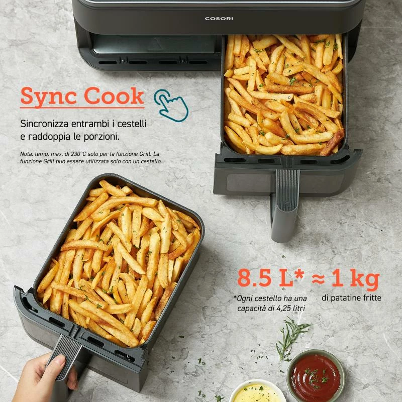 Fritezë me ajër Cosori CAF-R901-AEU 8.5L Dual, e zezë