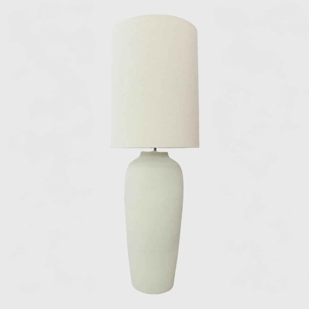 Llambë tavoline EONIA, qeramikë dhe lino, e bardhë, 35x35x101cm