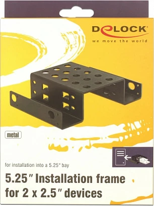 Kornizë montimi DeLOCK 18270 për 2x 2.5" SSD/HDD në 5.25" bay, metal, e zezë
