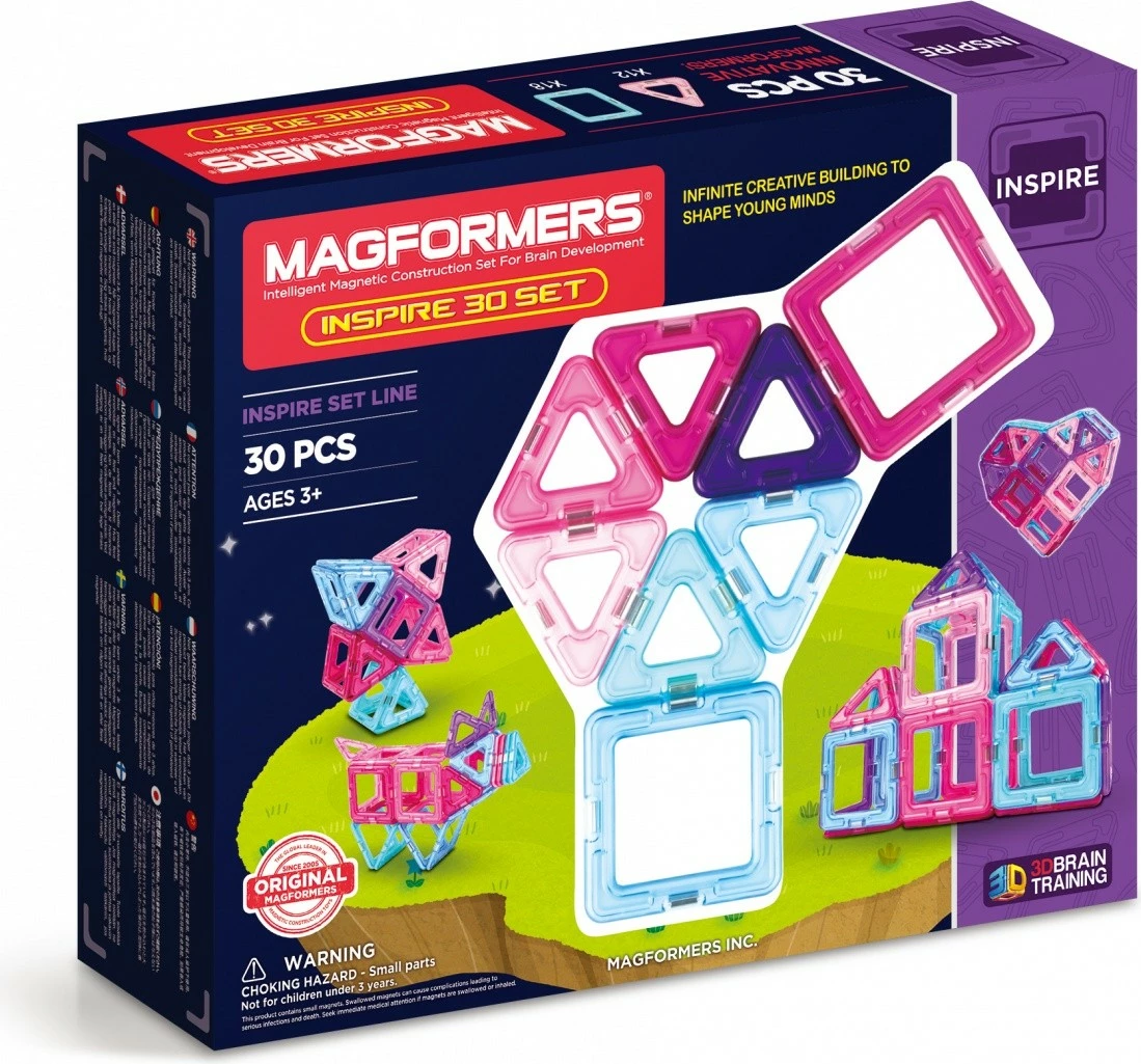 Blloqe magnetike konstruktore, Magformers Inspire 30 005-704002, 30 pjesë, 3+ vjeç, shumëngjyrëshe, set
