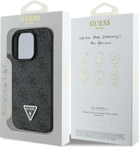 Mbështjellës Guess 4G Triangle Strass për iPhone 16 Pro, i zi