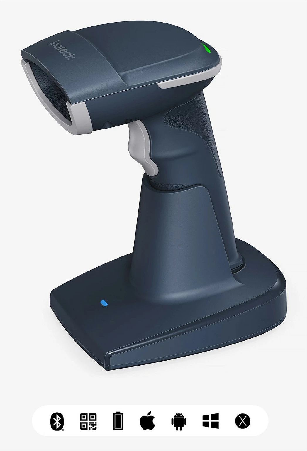 Skaner barkodi Inateck BCST-54, 1D/2D, Bluetooth/USB, bazë karikimi, blu/gri