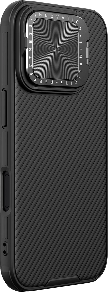 Mbështjellës Nillkin CamShield Prop Case për iPhone 16 Pro Max, me kapak kamere dhe mbajtëse, i zi