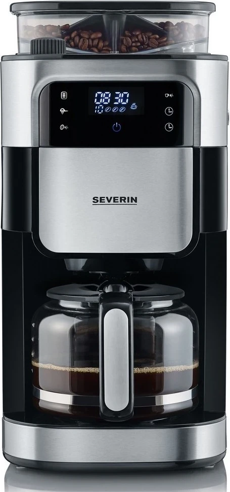 Makina për kafe Severin KA 4813, me kontroll prekës dhe ngjyrë zi-argjendtë