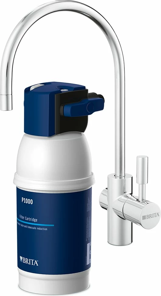 Filtër uji nën lavaman Brita MyPure P1 065751, kartush P1000 500–1000 L, set me rubinet, blu/bardhë