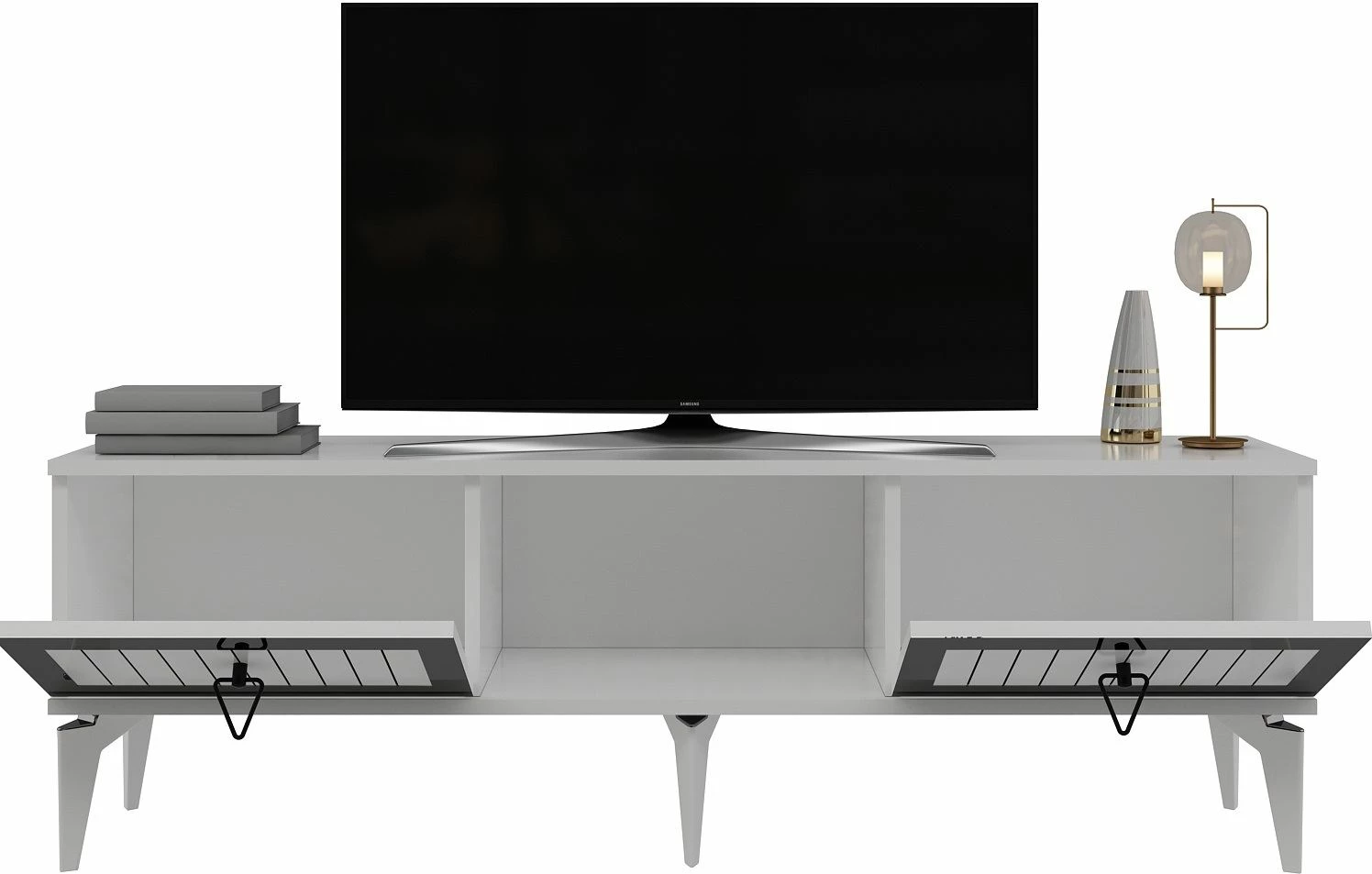 Komodë TV Skye Decor, Linda, e bardhë, argjend